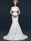 Mermaid Strapless Backless Beading Crystal Ruffles Lace Wedding Dress