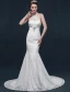 Mermaid halter beading pearl rhinestone crystal lace wedding Dress