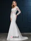 Sirène Encolure Carrée Manches Longues Robe De Mariée En Dentelle Ajourée