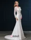 Sirène Encolure Carrée Manches Longues Robe De Mariée En Dentelle Ajourée