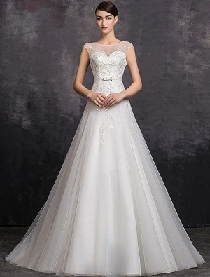 Elegant A Ligne Décolleté Carré Paillettes De Perles Organza Robe De Mariée