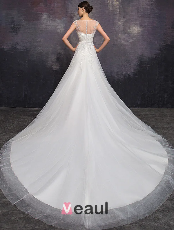 Eleganta En-line Fyrkantig Ringning Beading Paljetter Organza Bröllopsklänning