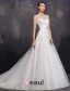 Eleganta En-line Fyrkantig Ringning Beading Paljetter Organza Bröllopsklänning