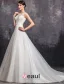 Eleganta En-line Fyrkantig Ringning Beading Paljetter Organza Bröllopsklänning