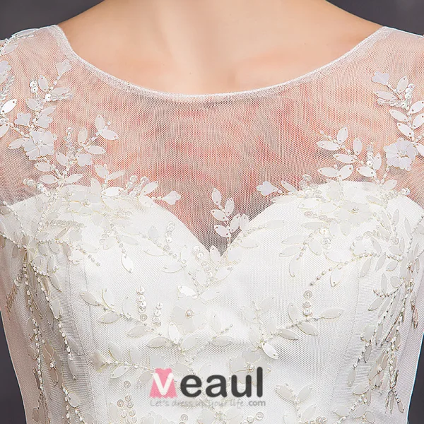 Eleganta En-line Fyrkantig Ringning Beading Paljetter Organza Bröllopsklänning