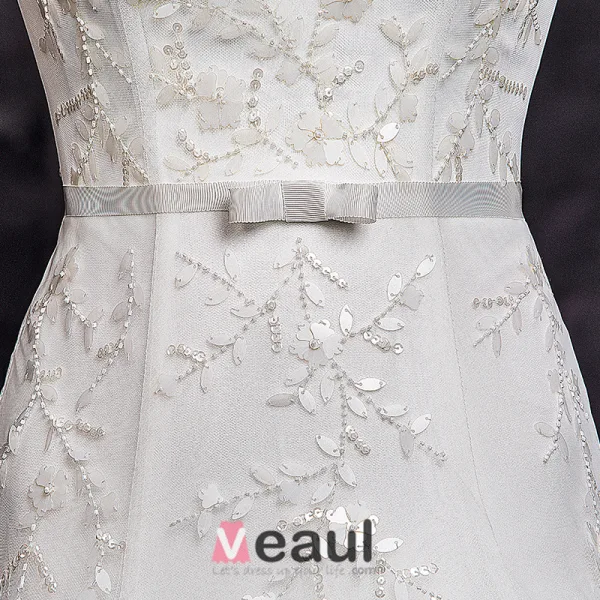 Eleganta En-line Fyrkantig Ringning Beading Paljetter Organza Bröllopsklänning