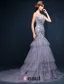 Gorgeous Mermaid Square Neckline Sleeveless Backless Appliques Lace Grey Evening Dress