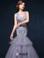 Gorgeous Mermaid Square Neckline Sleeveless Backless Appliques Lace Grey Evening Dress
