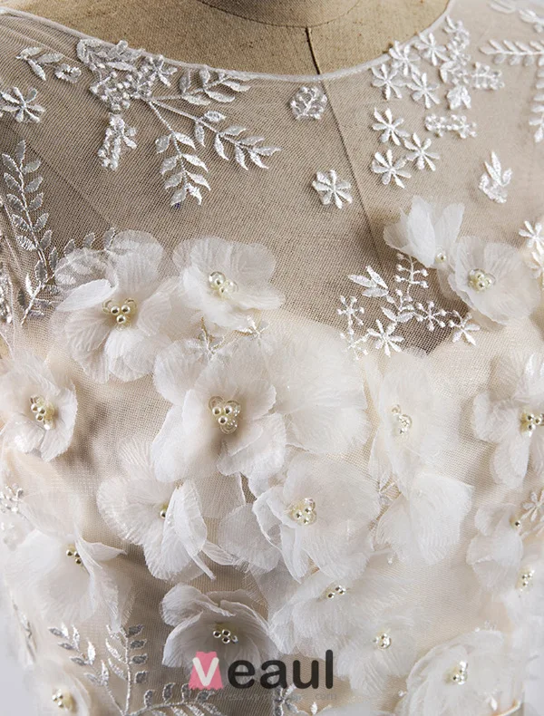 A-line Quadratischen Ausschnitt Kurzen Ärmeln Appliques Champagner Brautkleid