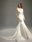 Mermaid Off The Shoulder Deep V-neck Beading Rhinestones Sash Ivory Satin Wedding Dress