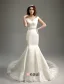 Mermaid Off The Shoulder Deep V-neck Beading Rhinestones Sash Ivory Satin Wedding Dress