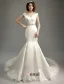 Mermaid Off The Shoulder Deep V-neck Beading Rhinestones Sash Ivory Satin Wedding Dress