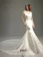Mermaid Off The Shoulder Deep V-neck Beading Rhinestones Sash Ivory Satin Wedding Dress