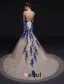 Mermaid Square Neckline Royal Blue Lace Champagne Organza Evening Dress