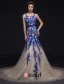 Mermaid Square Neckline Royal Blue Lace Champagne Organza Evening Dress