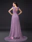 Princess Empire Pierced Crystal Applique Lace Diamond Silk Purple Evening Dress