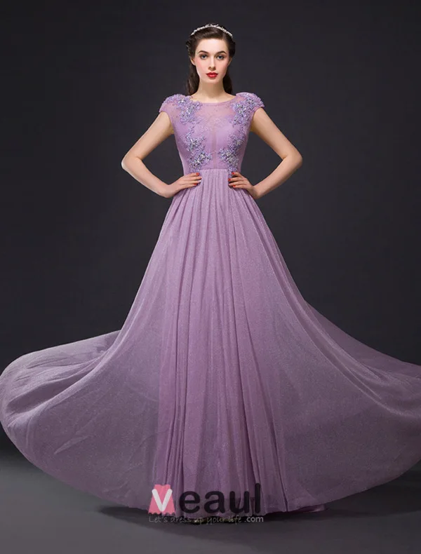 Princess Empire Pierced Crystal Applique Lace Diamond Silk Purple Evening Dress