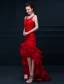 Glamorous Mermaid Red Long Evening Dress Flower Organza Party Dress With Rhinestone