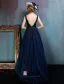 Glamorous Backless Dark Blue Prom Dress Applique Lace Party Dress With Sequins