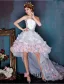 Beautiful Ivory Cocktail Dress Empire Asymmetrical Party Dress With Colorful Flowers