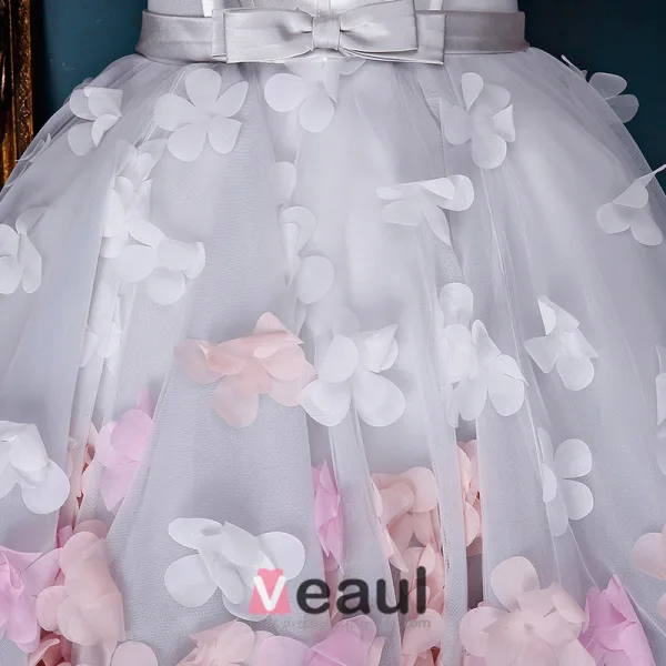 Beautiful Ivory Cocktail Dress Empire Asymmetrical Party Dress With Colorful Flowers