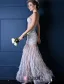 Sexy White Prom Dress Mermaid Transparent Tulle Feather Party Dress With Sequins And Rhinestone