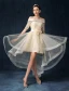 Beautiful Champagne Cocktail Dress Off The Shoulder Asymmetrical Party Dress With Sash Flowers