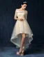 Beautiful Champagne Cocktail Dress Off The Shoulder Asymmetrical Party Dress With Sash Flowers
