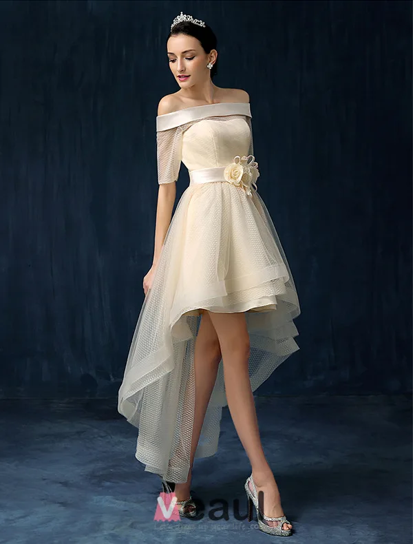 champagne asymmetrical dress Fortune Lace Trim Asymmetrical Hem Dress Champagne main image 1