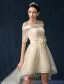 Beautiful Champagne Cocktail Dress Off The Shoulder Asymmetrical Party Dress With Sash Flowers