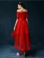 Beautiful Champagne Cocktail Dress Off The Shoulder Asymmetrical Party Dress With Sash Flowers