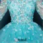 Beautiful Blue Cocktail Dress Flower Scoop Neckline Organza Party Dress With Long Tailing
