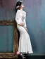 Simple White Evening Dress Satin Formal Dress With Ruffle Tulle