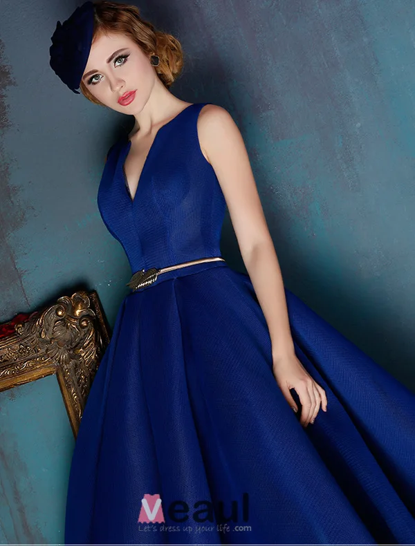 royal blue graduation dresses Royal Blue Prom Dress Slit Skirt, Evening Gown, Graduation School Party  Dress, Winter Formal Dress