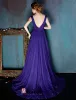 Glamourösen Lila Abendkleid Glitzer Tüll Festkleid Mit Schleife Schärpe