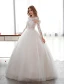 Elegant Lace Wedding Dress Scoop Neckline Pierced Bridal Ball Gown With Sash