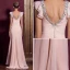 Elegant Deep V-neck Ruffle Pink Chiffon Maxi Evening Dress With Sequins