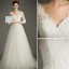 Elegant A-line V-neck 3/4 Sleeves Applique Lace Wedding Dress