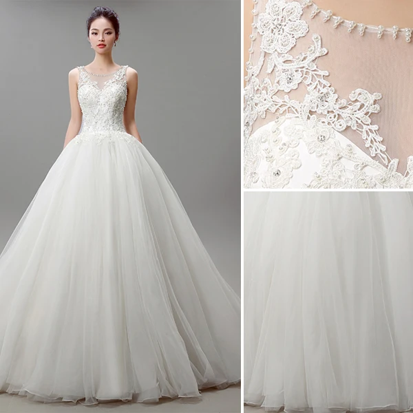 Robe De Bal Encolure Robe De Mariée En Organza Applique De Dentelle D'ivoire Avec Des Perles