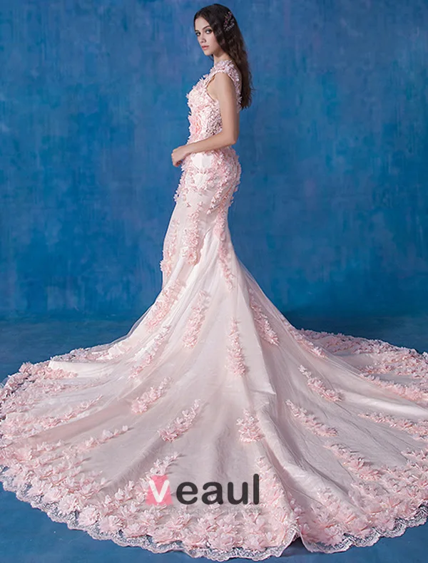 chinese dress ladies Blush Pink Mermaid Wedding Dress Organza Ruffles