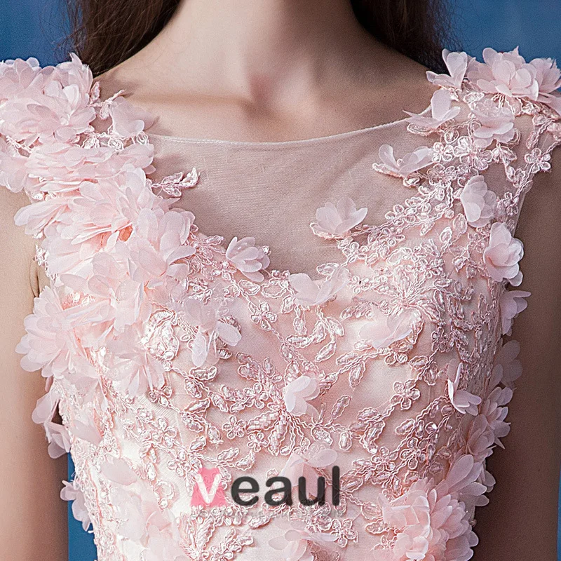 Glamorous Pink Wedding Dress Mermaid Organza Applique Flower Bridal Dress