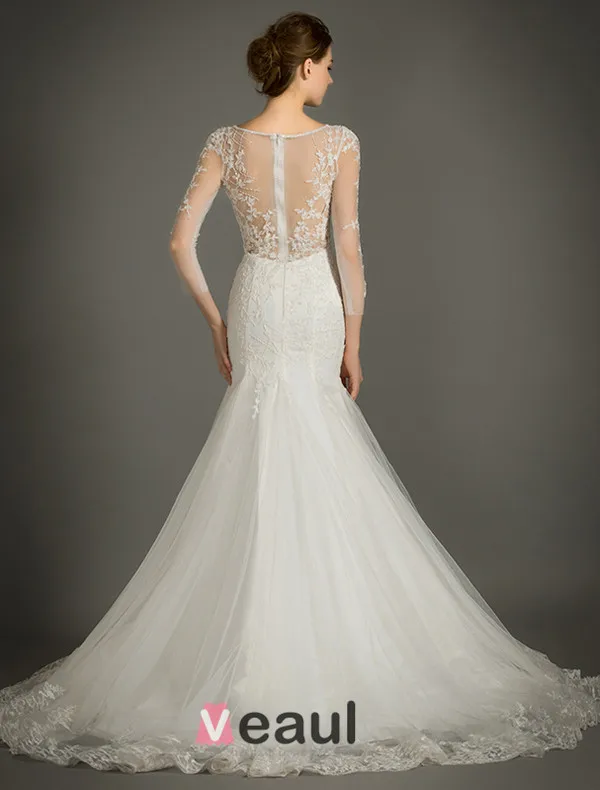 Sirène Encolure Carrée Manches 3/4 Robe De Mariée En Dentelle Appliques