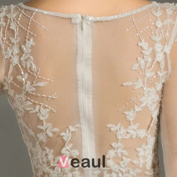 Sirène Encolure Carrée Manches 3/4 Robe De Mariée En Dentelle Appliques