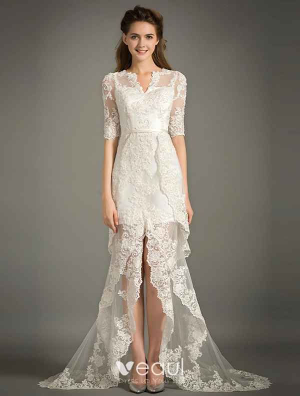 white lace trapeze dress Ivory Floral Garden Lace Trapeze Midi Mullet A-line Dress With Pearl C