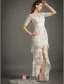 A-ligne De V-cou 1/2 Manches Robe De Mariée En Dentelle D'été Avec Ceinture