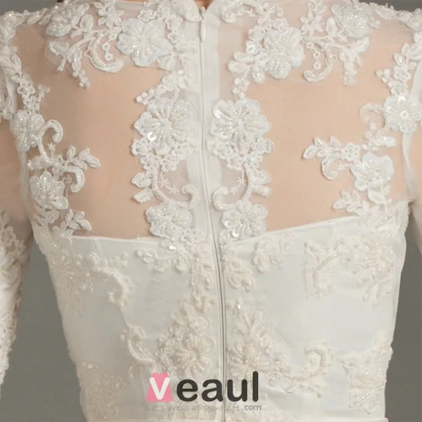 A-ligne De V-cou 1/2 Manches Robe De Mariée En Dentelle D'été Avec Ceinture
