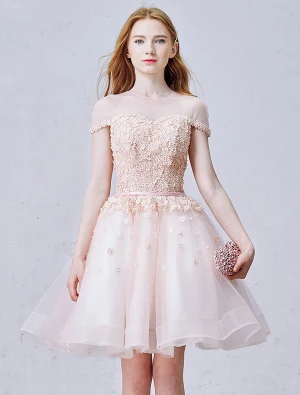 Élégante Robe Rose De Robe De Soirée En Organza Cocktail Avec Des Fleurs
