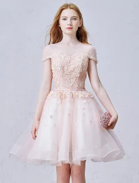Élégante Robe Rose De Robe De Soirée En Organza Cocktail Avec Des Fleurs