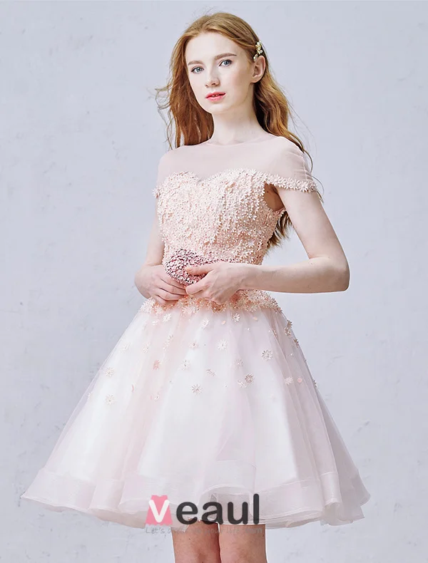 Elegant Pink Party Dress Organza Cocktail Dress With Flowers