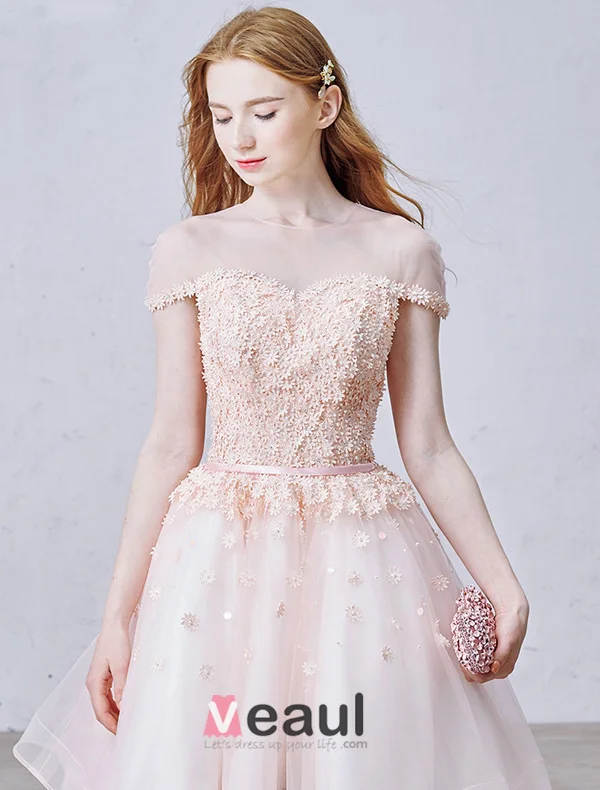 Elegant Pink Party Dress Organza Cocktail Dress With Flowers